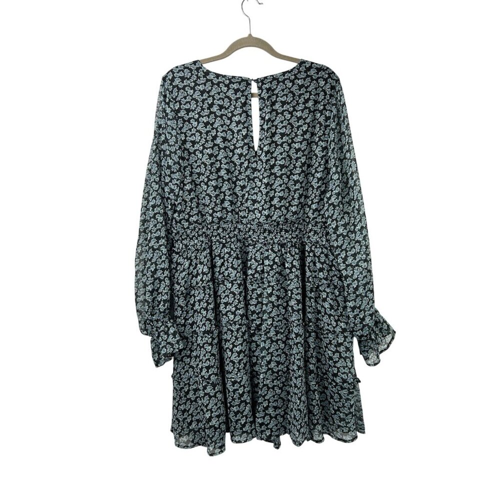 Torrid 2X Mini Lurex Chiffon Tiered Dress Floral Green Long Sleeve Pockets NWT - Picture 13 of 16